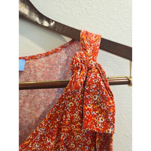 Nordstrom CeCe Floral TieShoulder Sleeveless Top Womens LG Red Floral 100% Rayon - Picture 4 of 6